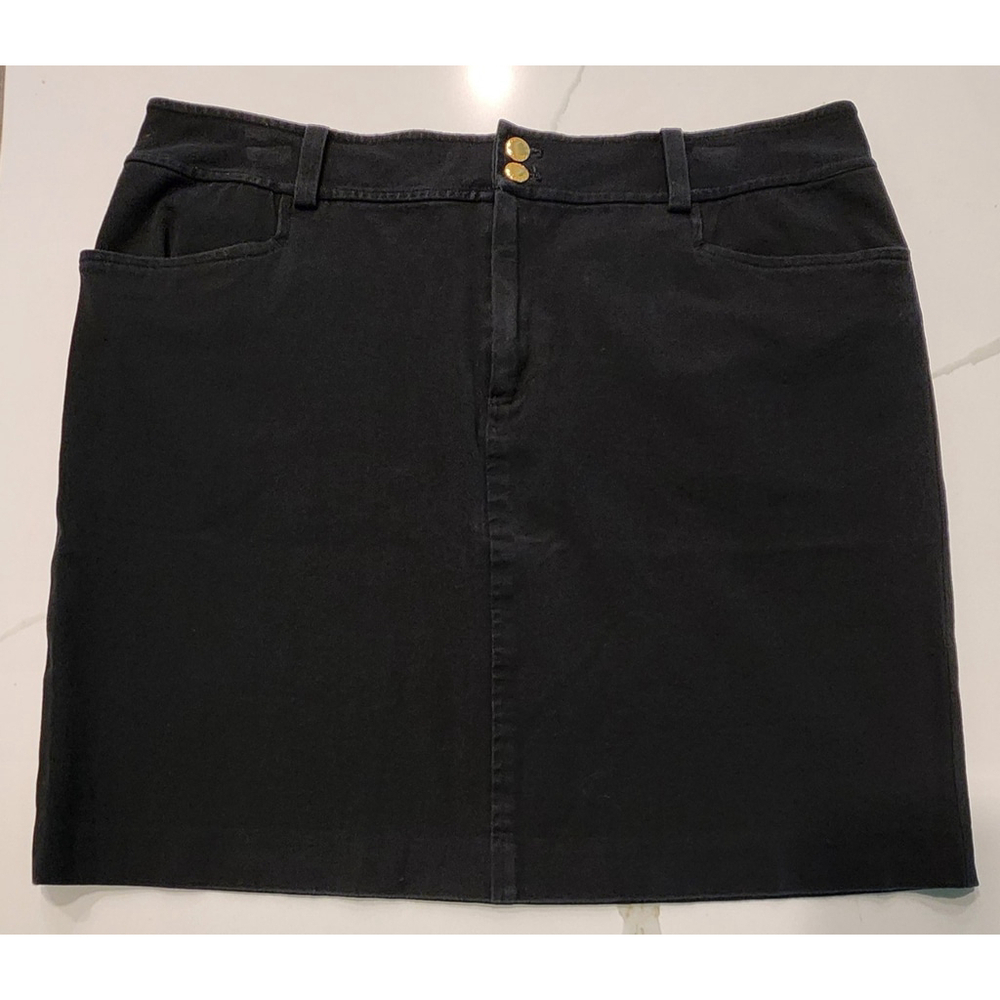 Chaps Black Dress Career Straight Skirt Stretch Pockets Gold Button Women's 14